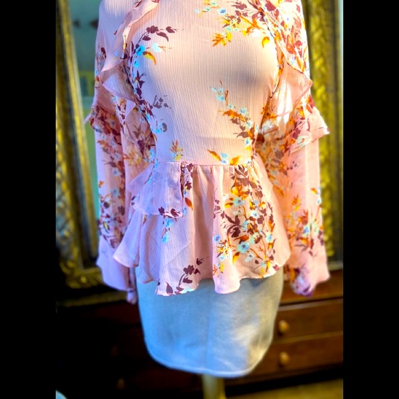 Ana Flower Sheer Ruffle Top
